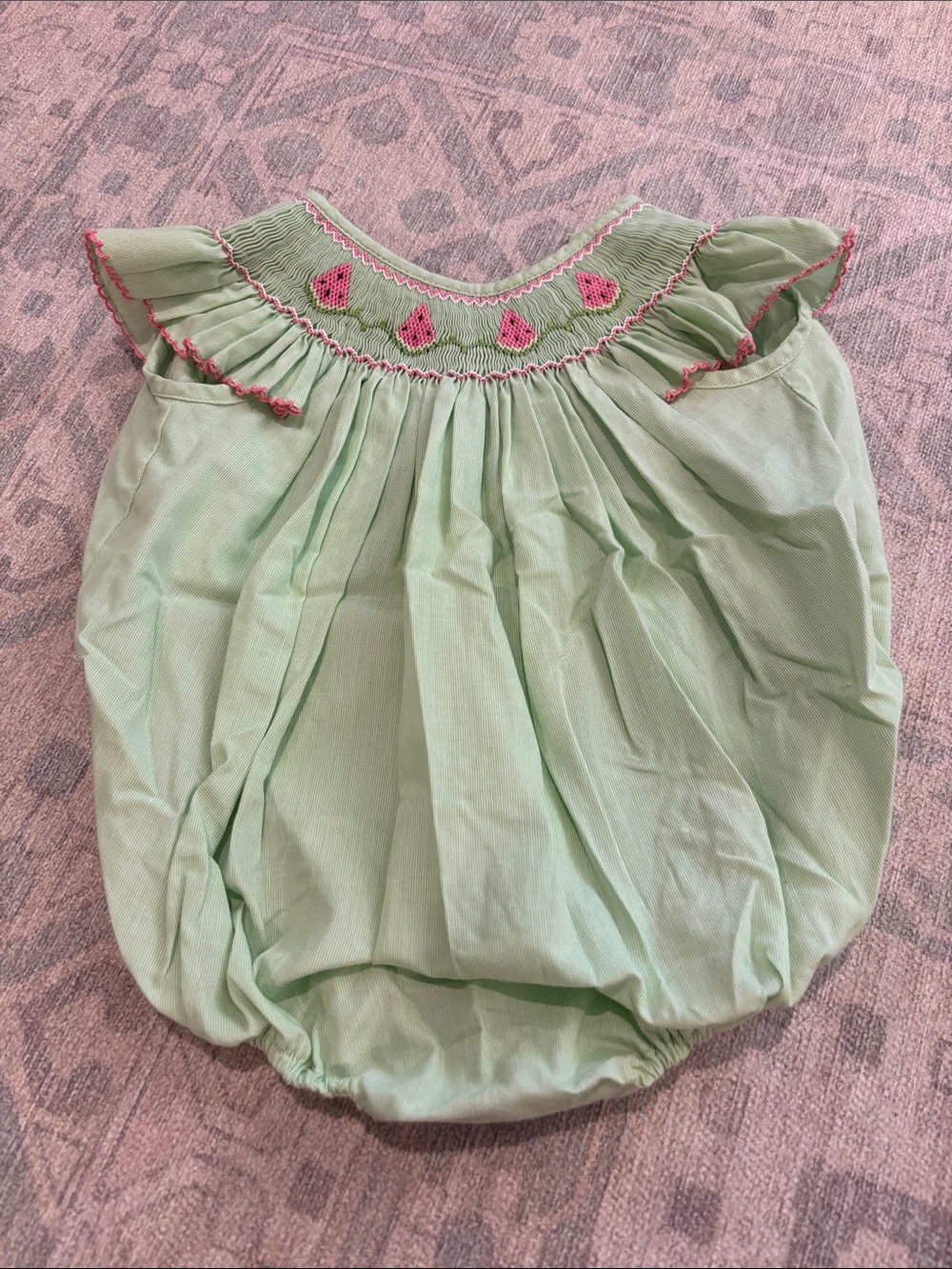 Mint Green Smocked Watermelon Bubble Romper for Baby Girls